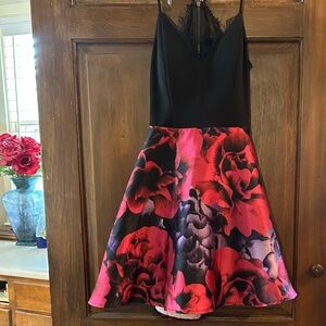 Cocktail dress, red and black, worn once